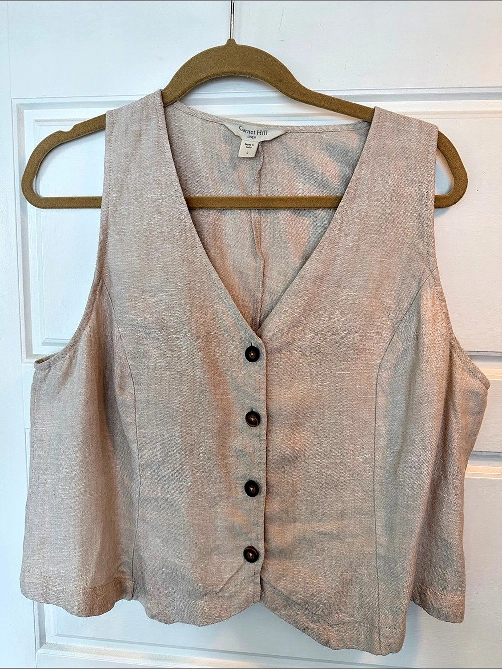 Garnet Hill Linen Button-Front Vest Beige Size Large